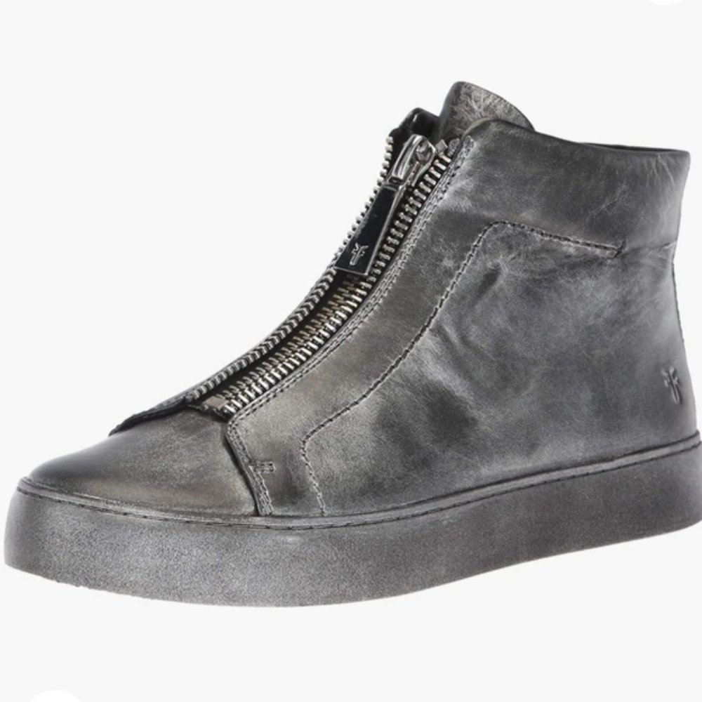 Frye  Metallic Silver Lena Front-Zip Leather High Top Sneakers